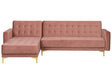 Corner Sofa Bed Pink Velvet Tufted Fabric Modern L-Shaped Modular 4 Seater Left Hand Chaise Longue Beliani