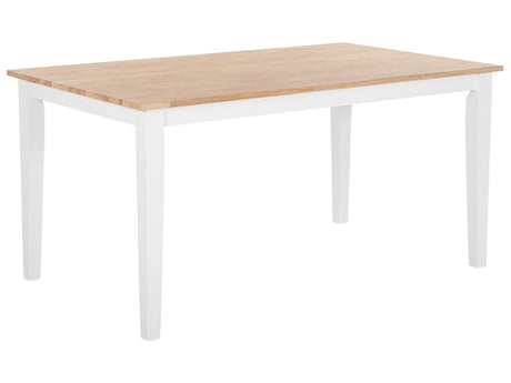 Dining Table Light Wood Tabletop Rubberwood White Legs 150 x 90 cm Wooden Legs Kitchen Table Beliani