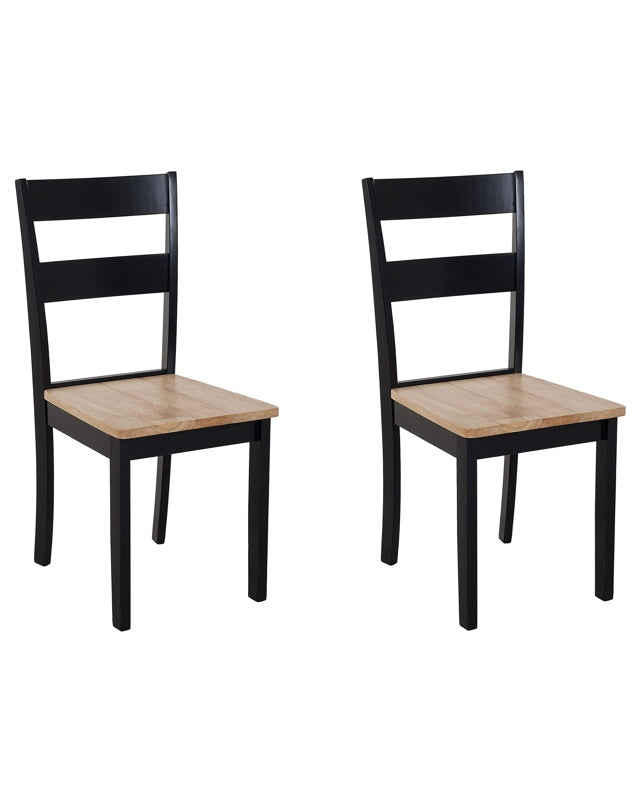 Set of 2 Dining Chairs Black and Light Rubberwood Slat Back Cottage Style Beliani