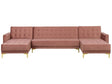 Corner Sofa Bed Pink Velvet Tufted Fabric Modern U-Shaped Modular 5 Seater with Chaise Lounges Beliani