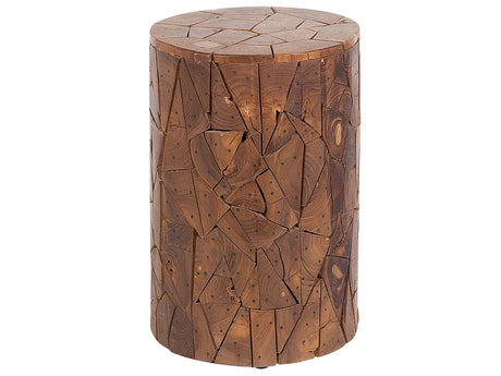 Side Table Light Teak Wood Round Shape Natural Colour  30 cm Retro Country Beliani