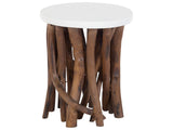 Side Table White Round Top Dark Teak Wood  36 cm Tree Branch Base Modern Rustic Living Room Bedroom Beliani