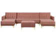 Corner Sofa Bed Pink Velvet Tufted Fabric Modern U-Shaped Modular 5 Seater with Ottoman Chaise Lounges Beliani