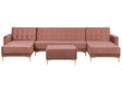 Corner Sofa Bed Pink Velvet Tufted Fabric Modern U-Shaped Modular 5 Seater with Ottoman Chaise Lounges Beliani