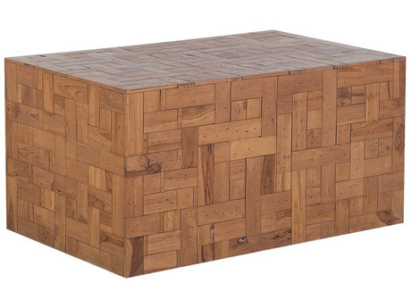 Coffee Table Light Teak Wood 100 x 60 cm Natural Colour Variation Mosaic Design Rectangular Rustic Design Beliani