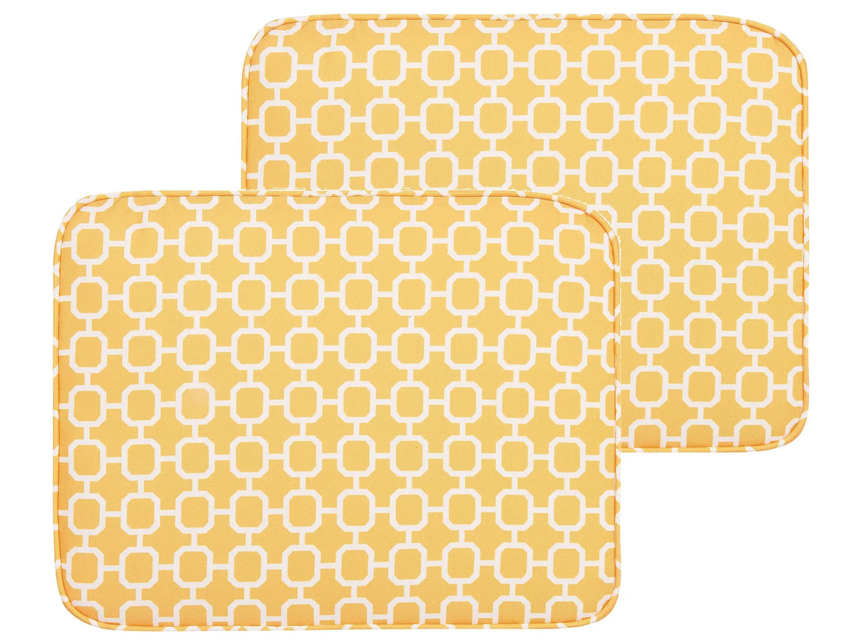 Set of 2 Outdoor Seat Cushions Yellow Geometric Pattern String Tied  UV Resistant Set Pad Beliani
