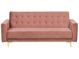 Sofa Bed Pink Velvet Tufted Fabric Modern Living Room Modular 3 Seater Gold Legs Track Arm Beliani