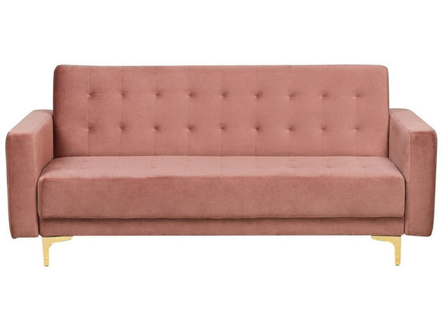 Sofa Bed Pink Velvet Tufted Fabric Modern Living Room Modular 3 Seater Gold Legs Track Arm Beliani