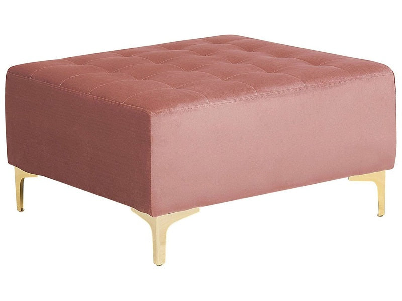 Ottoman Pink Velvet Tufted Fabric Modern Living Room Square Footstool Gold Legs Beliani