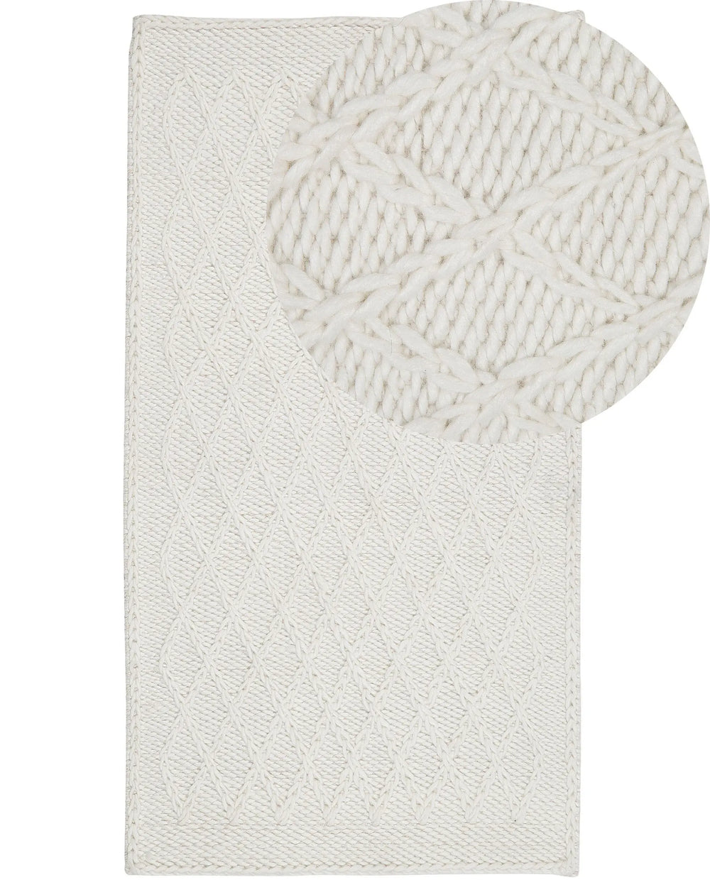 Area Rug Off-White Wool with Viscose 80 x 150 cm Rectangular Hand Woven Boho Beliani