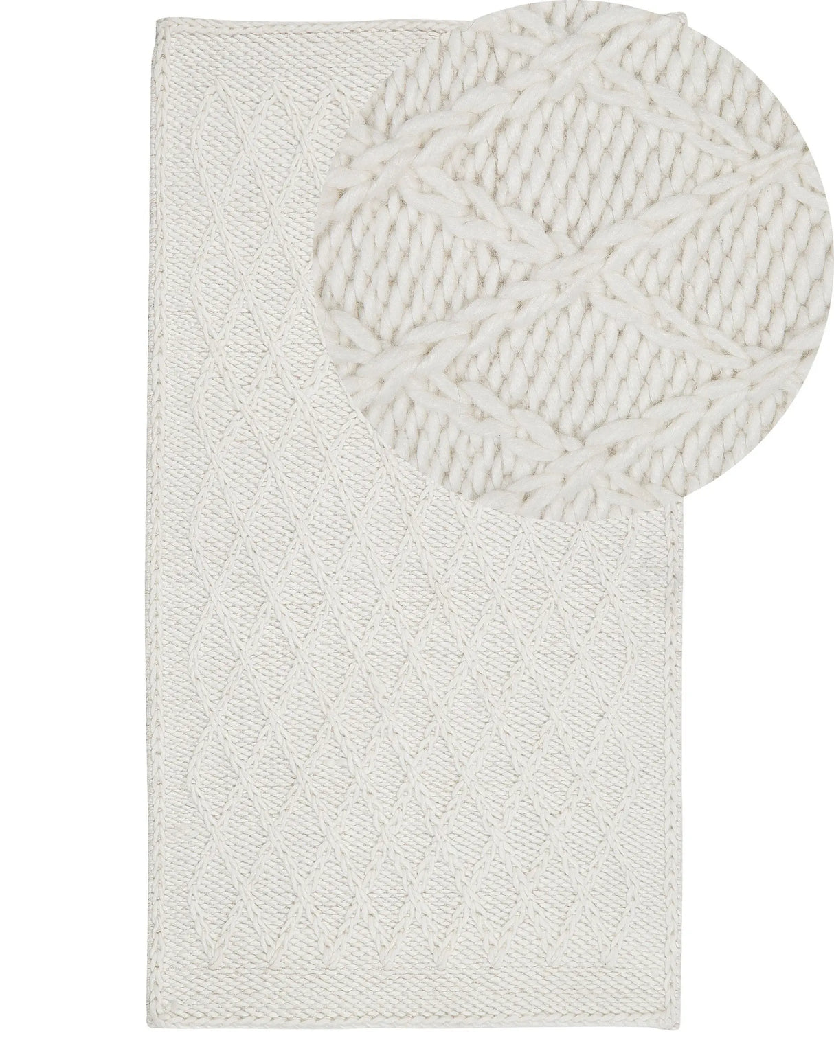 Area Rug Off-White Wool with Viscose 80 x 150 cm Rectangular Hand Woven Boho Beliani