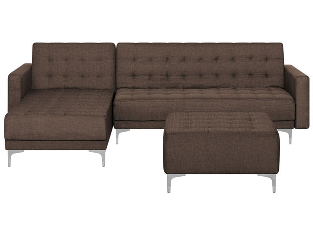 Corner Sofa Bed Brown Tufted Fabric Modern L-Shaped Modular 4 Seater with Ottoman Right Hand Chaise Longue Beliani