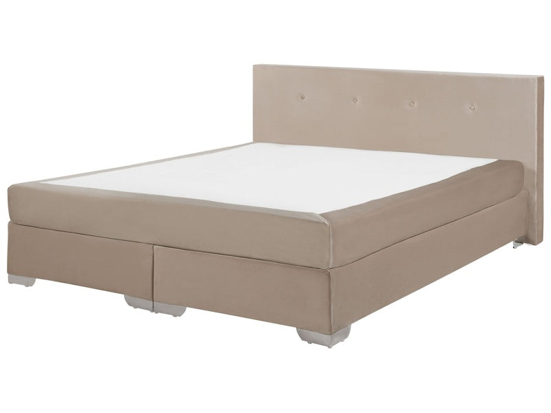 EU Super King Divan Bed Beige Velvet Upholstered 6ft Frame with Headrest and Mattress Beliani