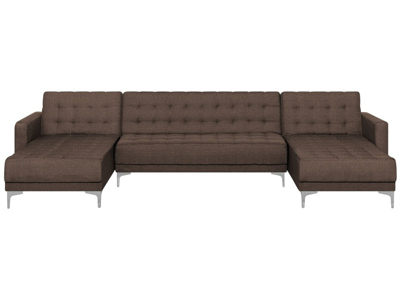 Corner Sofa Bed Brown Tufted Fabric Modern U-Shaped Modular 5 Seater with Chaise Lounges Beliani