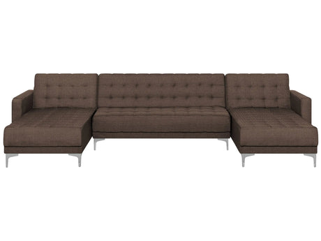 Corner Sofa Bed Brown Tufted Fabric Modern U-Shaped Modular 5 Seater with Chaise Lounges Beliani