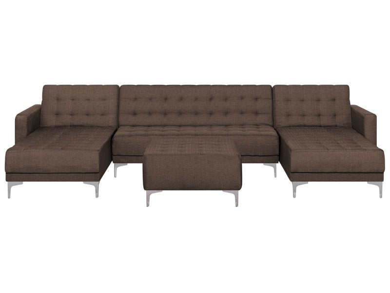 U-shaped Modular Sofa Brown Fabric Sleeping Function with Ottoman Tufted Beliani