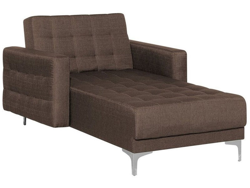 Chaise Lounge Brown Tufted Fabric Modern Living Room Reclining Day Bed Silver Legs Track Arms Beliani