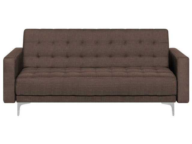 Sofa Bed Dark Brown Tufted Fabric Modern Living Room Modular 3 Seater Silver Legs Track Arm Beliani