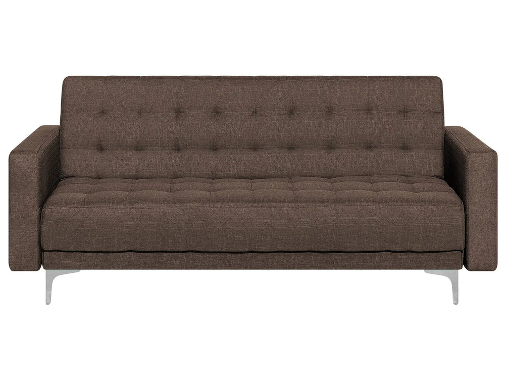 Sofa Bed Dark Brown Tufted Fabric Modern Living Room Modular 3 Seater Silver Legs Track Arm Beliani