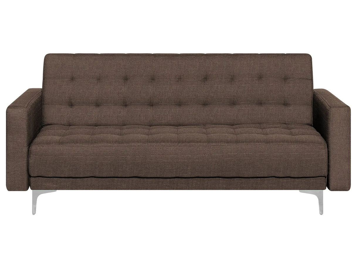 Sofa Bed Dark Brown Tufted Fabric Modern Living Room Modular 3 Seater Silver Legs Track Arm Beliani