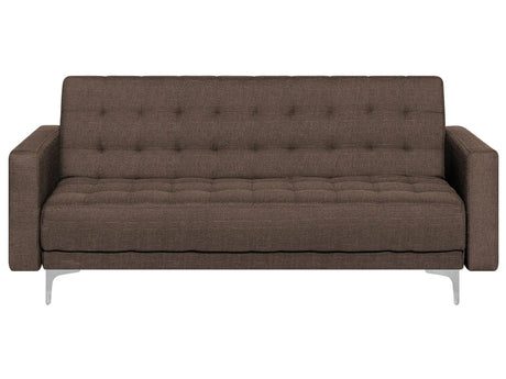 Sofa Bed Dark Brown Tufted Fabric Modern Living Room Modular 3 Seater Silver Legs Track Arm Beliani