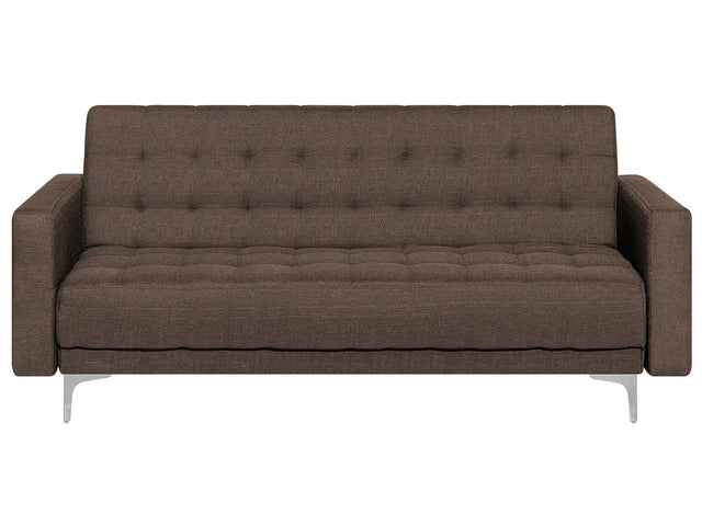 Sofa Bed Dark Brown Tufted Fabric Modern Living Room Modular 3 Seater Silver Legs Track Arm Beliani