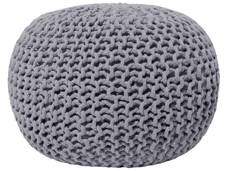 Pouf Ottoman Dark Grey Knitted Cotton EPS Beads Filling Round Small Footstool 50 x 35 cm Beliani