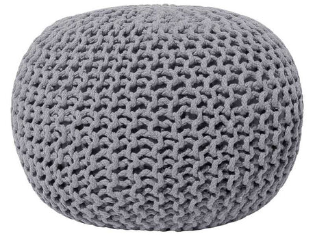 Pouf Ottoman Dark Grey Knitted Cotton EPS Beads Filling Round Small Footstool 50 x 35 cm Beliani