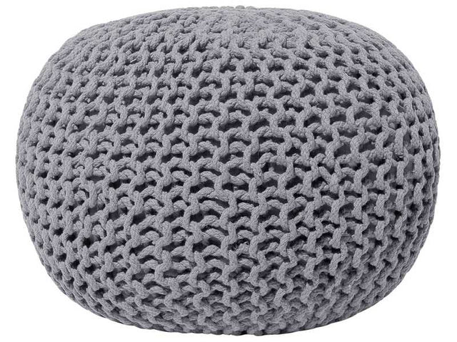 Pouf Ottoman Dark Grey Knitted Cotton EPS Beads Filling Round Small Footstool 50 x 35 cm Beliani