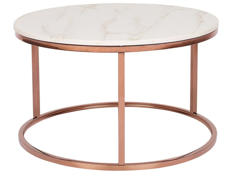 Coffee Table Beige with Copper Legs ø 70 cm Marble Effect Round Modern Beliani