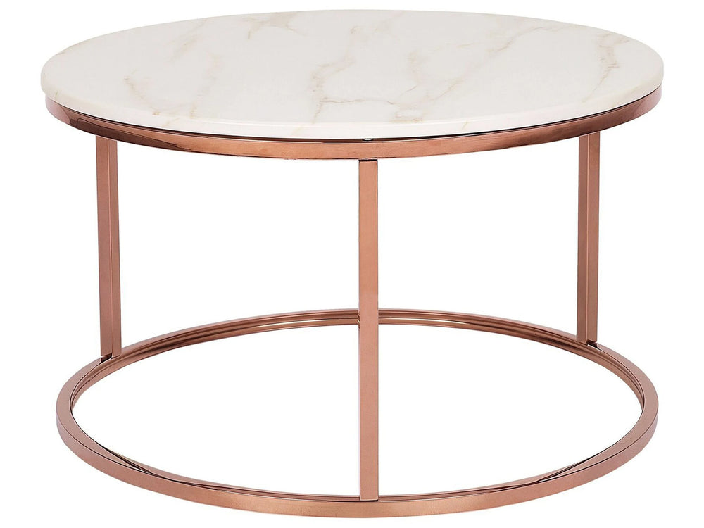 Coffee Table Beige with Copper Legs  70 cm Marble Effect Round Modern Beliani