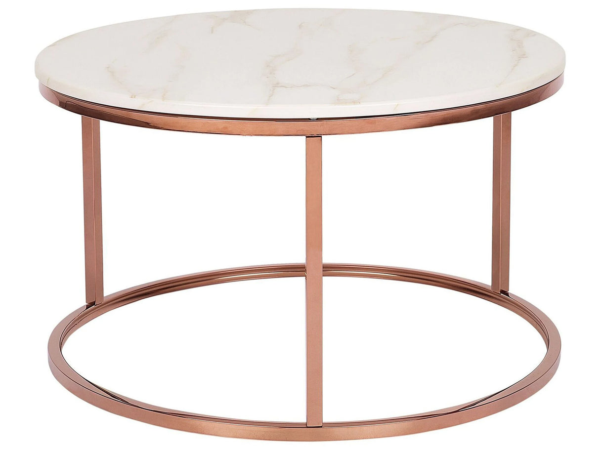 Coffee Table Beige with Copper Legs  70 cm Marble Effect Round Modern Beliani