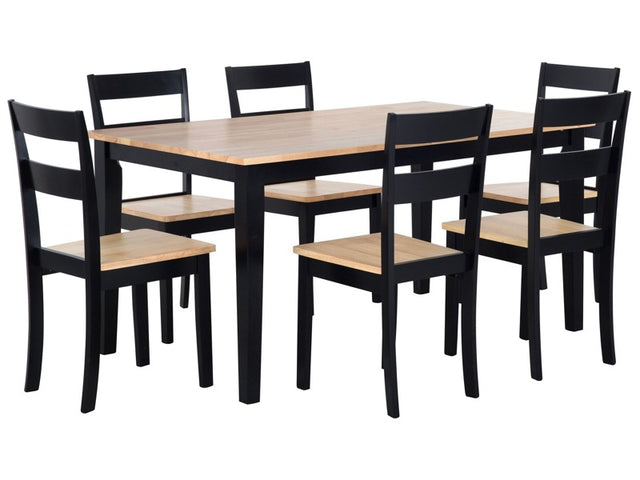 Dining Set Black Solid Wood Light Wood Top 6 Seater 150 x 90 cm Modern Scandinavian Beliani