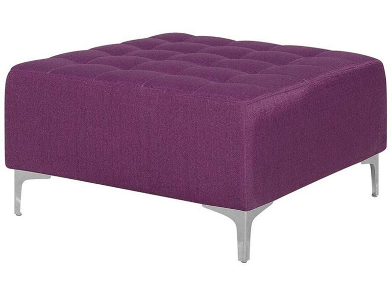 Ottoman Purple Tufted Fabric Modern Living Room Square Footstool Silver Legs Beliani