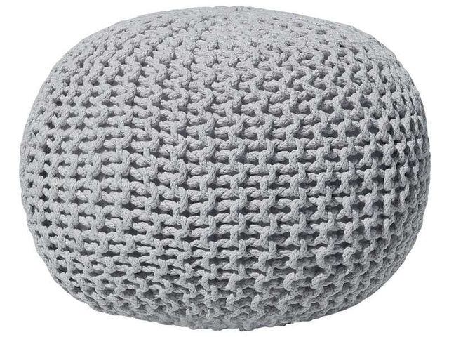 Pouf Ottoman Light Grey Knitted Cotton EPS Beads Filling Round Small Footstool 50 x 35 cm Beliani