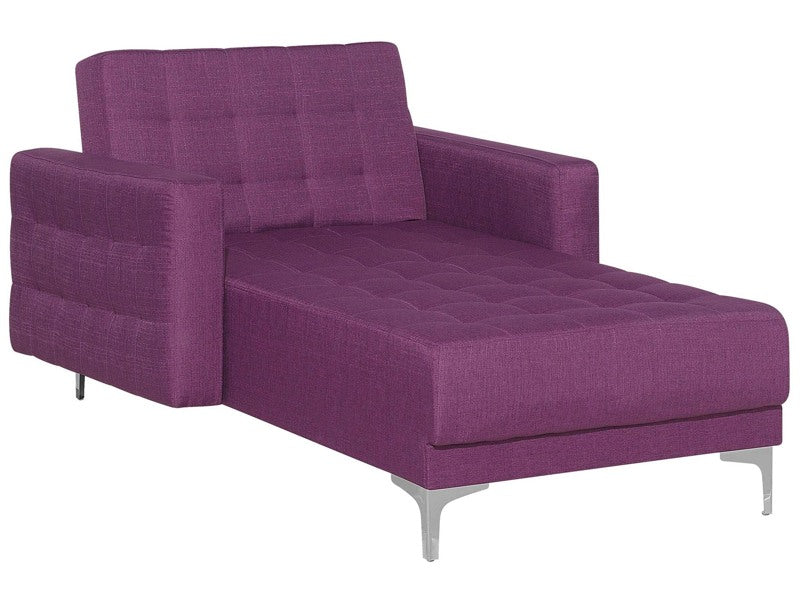 Chaise Lounge Purple Tufted Fabric Modern Living Room Reclining Day Bed Silver Legs Track Arms Beliani