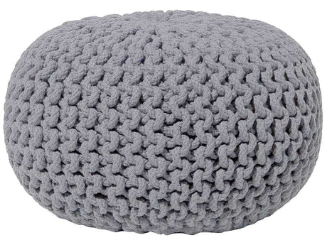 Pouf Ottoman Dark Grey Knitted Cotton EPS Beads Filling Round Small Footstool 40 x 25 cm Beliani