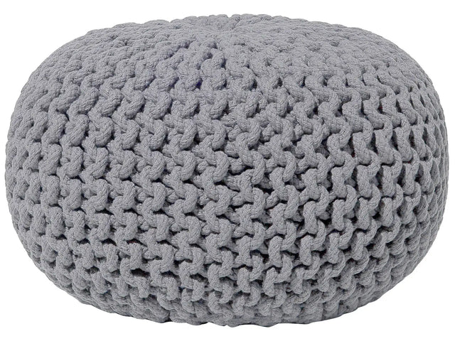 Pouf Ottoman Dark Grey Knitted Cotton EPS Beads Filling Round Small Footstool 40 x 25 cm Beliani
