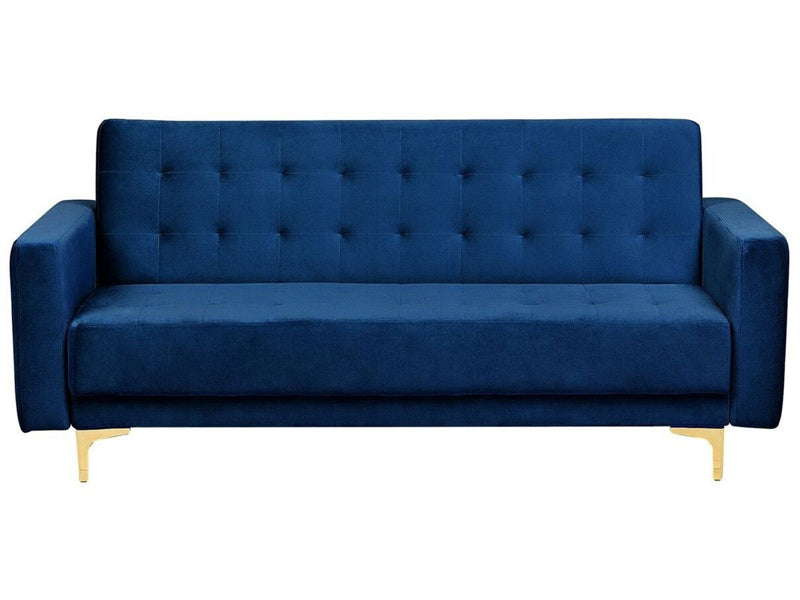 Sofa Bed Navy Blue Velvet Tufted Fabric Modern Living Room Modular 3 Seater Gold Legs Track Arm Beliani