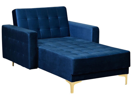 Chaise Lounge Navy Blue Velvet Tufted Fabric Modern Living Room Reclining Day Bed Gold Legs Track Arms Beliani