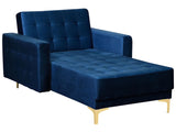 Chaise Lounge Navy Blue Velvet Tufted Fabric Modern Living Room Reclining Day Bed Gold Legs Track Arms Beliani