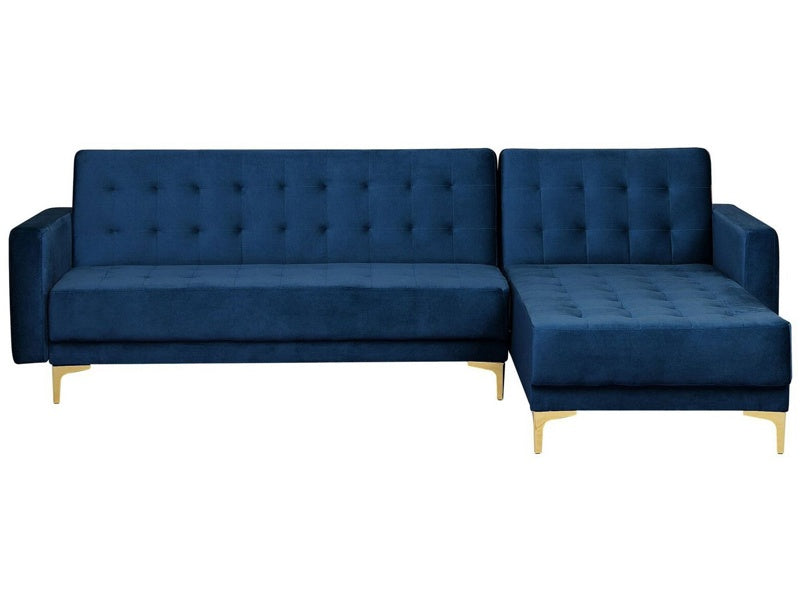 Corner Sofa Bed Navy Blue Velvet Tufted Fabric Modern L-Shaped Modular 4 Seater Left Hand Chaise Longue Beliani