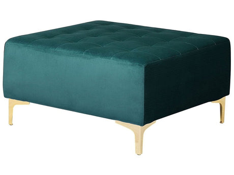 Ottoman Teal Velvet Tufted Fabric Modern Living Room Square Footstool Gold Legs Beliani