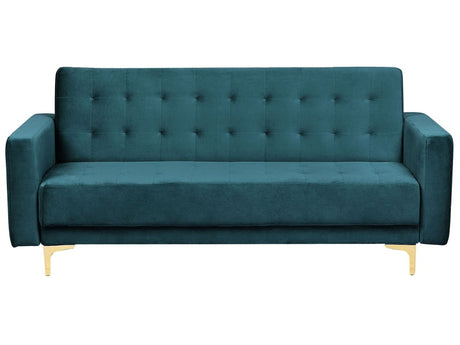 Sofa Bed Teal Velvet Tufted Fabric Modern Living Room Modular 3 Seater Gold Legs Track Arm Beliani