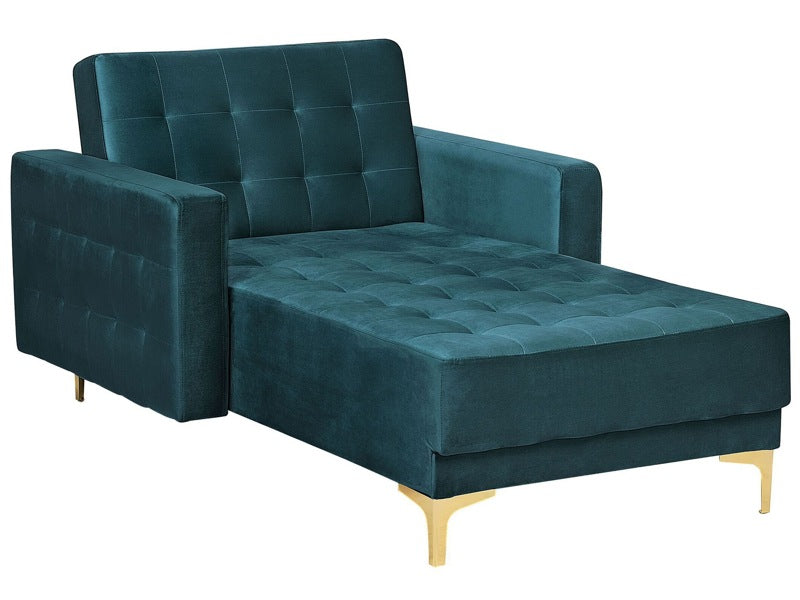 Chaise Lounge Teal Velvet Tufted Fabric Modern Living Room Reclining Day Bed Gold Legs Track Arms Beliani