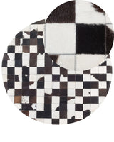 Round Rug Black and White Leather  140 cm Patchwork Hand Crafted Beliani