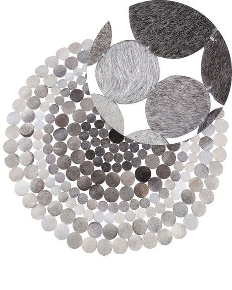 Round Rug Grey Leather  140 cm Handcrafted Contemporary Beliani