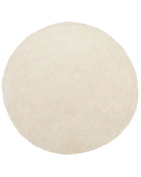 Shaggy Area Rug Beige 140 cm Modern High-Pile Machine-Tufted Round Carpet Beliani