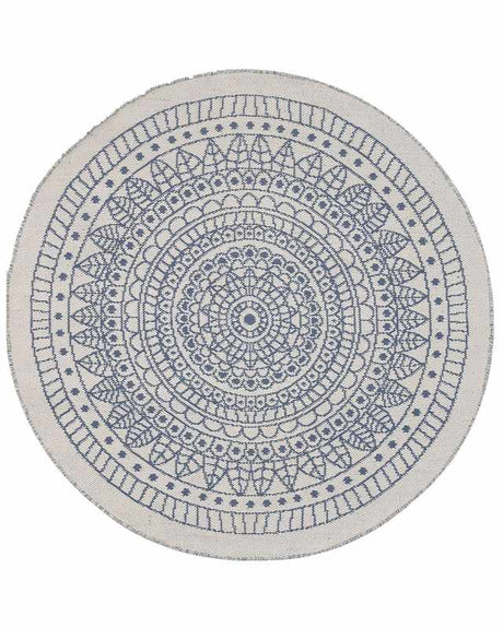 Area Rug Carpet Blue and Beige Reversible Synthetic Material Outdoor and Indoor Round 140 cm Beliani