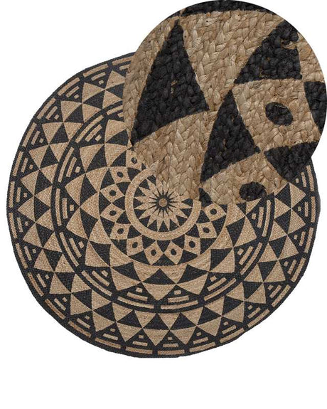 Area Rug Beige Jute ø 120 cm Round Hand Woven Oriental Boho Beliani